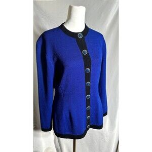St John Knit Custom Navy Cardigan with Blue Gold Buttons